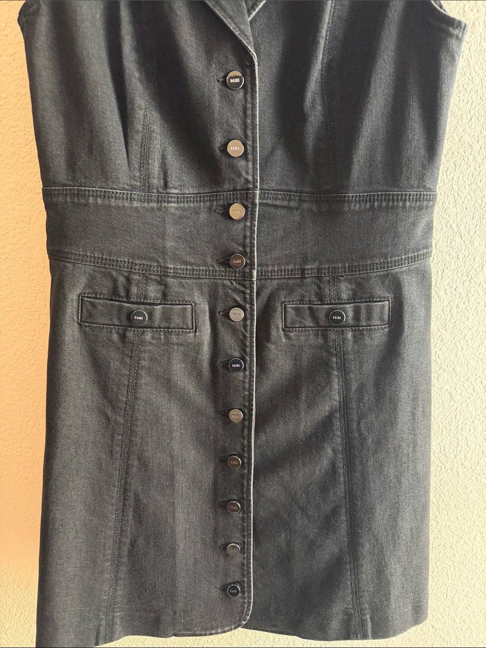 PAIGE Vida Denim Mini Dress Faded Darkness Black Size 4 - Picture 6 of 11